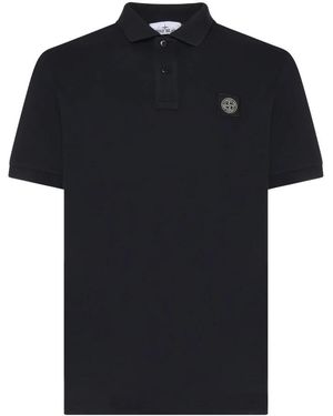 Stone Island Tops ,Blauw ,Katoen Logo Polo Shirt - Zwart