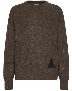 ROA Brauner Mohair-Strick-Crewneck-Pullover