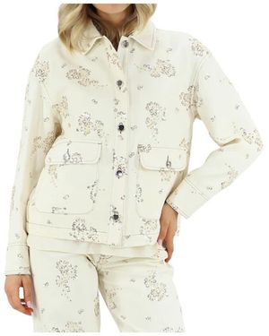 Manila Grace Jassen ,Wit ,Leer Sequin Jacket With All-Over Floral Pattern - Naturel