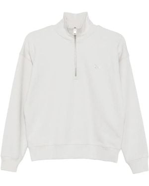 Maison Kitsuné Hoodies & Sweatvesten ,Grijs ,Katoen Fox Head Comfort Half Zip Sweatshirt - Wit