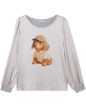 Oltre Bi-Material T-Shirt Met Print En Applicaties - Grijs