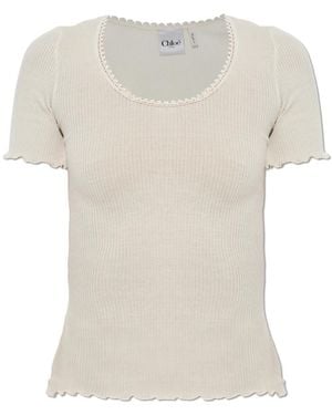 Chloé Tops ,Katoen Top Met Decoratieve Afwerking - Wit
