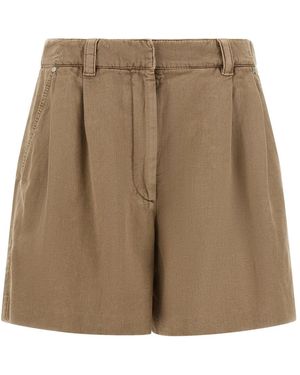 Brunello Cucinelli Korte Broeken ,Bruin ,Katoen Baggy Shorts Met Monile - Naturel