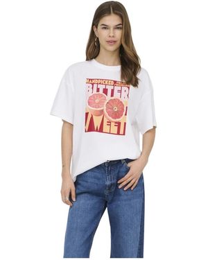 ONLY Tops ,Wit ,Katoen Mila S/S Print Box Shirt - Blauw
