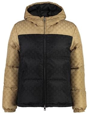 Gucci Logo Daunenjacke Mit Kapuze - Schwarz