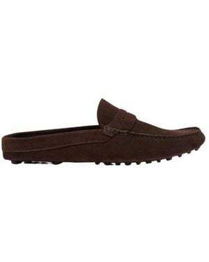 SCAROSSO Braune Suede Penny Driver Mules
