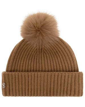 Yves Salomon Beanie con logo - Marrone