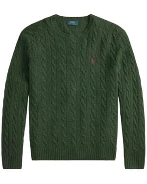 Polo Ralph Lauren Truien & Vesten ,Groen ,Wol Kabelgebreide Trui Met Ronde Hals