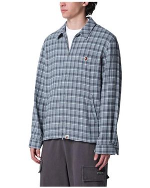A Bathing Ape Jassen ,Blauw ,Katoen Check Zip Shirt