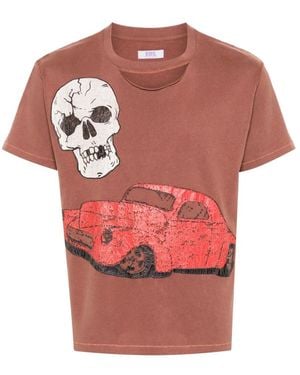 ERL Tops ,Bruin ,Katoen Ripped Collar Skull Car T-Shirt Knit - Roze