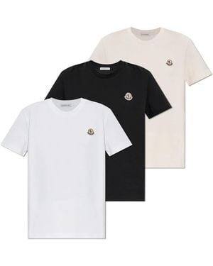 Moncler Tops ,Veelkleurig ,Katoen T-Shirt Drievoudige Verpakking - Zwart