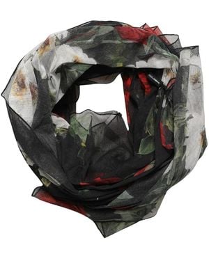 Dolce & Gabbana Floraler Baumwollschal Stola Schal - Schwarz