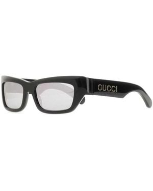 Gucci Accessoires ,Zwart ,Rechthoekige Zonnebril Met Gouden Logo Detail