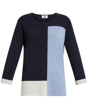 Marina Rinaldi Overhemden ,Blauw ,Gebreide Top Met Geometrisch Patroon