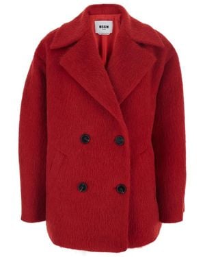 MSGM Roter Wollmantel Mit Doppelreihiger Knopfleiste
