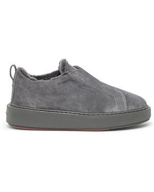 Santoni Schoenen ,Grijs ,Suède Instappers Van Suède Met Bont