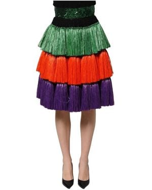 Dolce & Gabbana Rok Met Hoge Taille En Franjes Tot Op De Knie - Rood