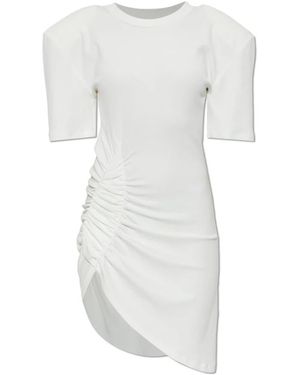 The Mannei Kleedjes ,Geribde Jurk Met Draperie - Wit