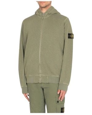 Stone Island Grauer Fleece-Zip-Hoodie - Grün