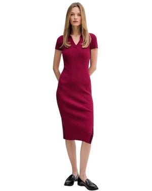 DKNY Kleedjes ,Rood ,Katoen Logo-Tape Ribbed-Knit Midi Jurk