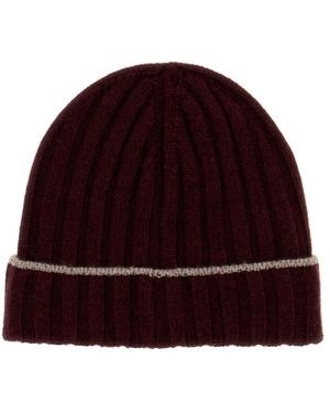 Brunello Cucinelli Accessoires ,Bruin ,Kasjmier Ribbed Cashmere Beanie - Paars