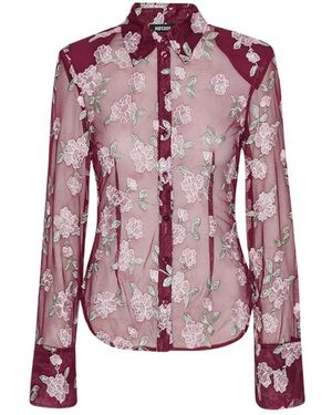 ROTATE BIRGER CHRISTENSEN Bordeaux Bloemenprint Mesh Shirt - Paars