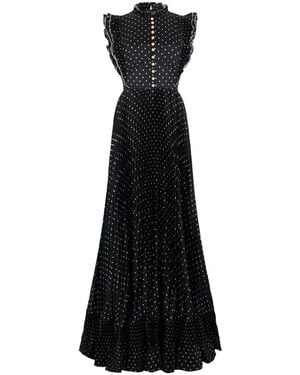 Self-Portrait Polka Dot Frill Maxi Jurk - Zwart