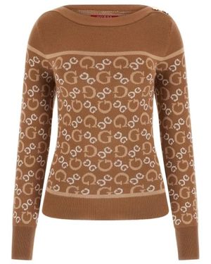 Guess Ml Logo Ronde Hals Lange Mouw - Bruin