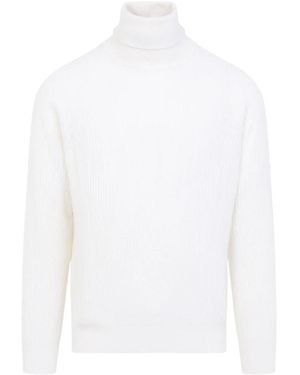 Canali Truien & Vesten ,Wit ,Kasjmier Ribbed Turtleneck