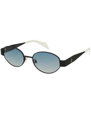 John Richmond Accessoires ,Blauw ,Ovale Zonnebril Met Tweekleurige Veren