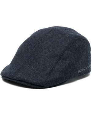 Brunello Cucinelli Blauer Bestickter Logo Flacher Peak Hut