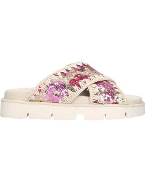Mou Schoenen ,Veelkleurig ,Katoen Sequins Criss-Cross Bio Sandaal - Roze