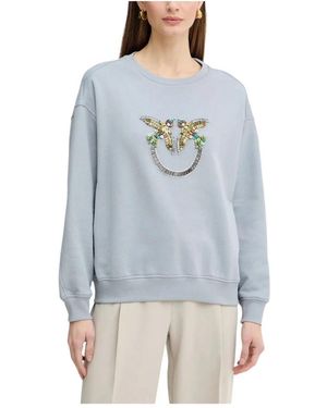 Pinko Hoodies & Sweatvesten ,Blauw ,Bead Embellished Crew Neck Sweater