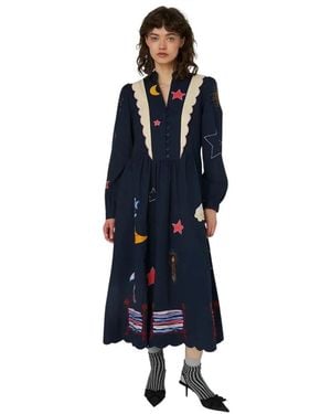 Stella Nova Midi-Kleid Mit Perlenstickerei - Blau