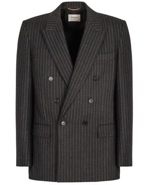 Saint Laurent Woll Doppelreihiger Blazer Jacke - Schwarz