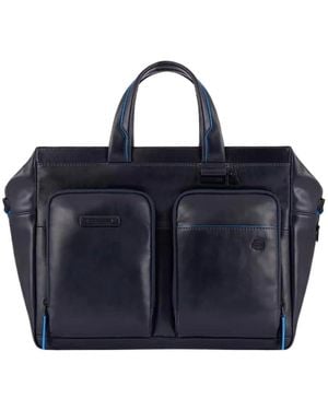 Piquadro Elegante Leder-Dokumentenmappe Mit Laptopfach - Blau