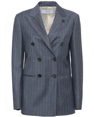 Lardini Jassen ,Blauw ,Denim Plaster Knit Wool Denim Jacket