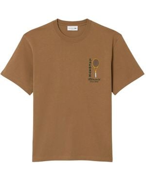 Lacoste Tops ,Bruin ,Katoen Cotton Jersey Embroidery Print Tee