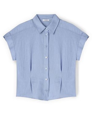 mötivi Overhemden ,Blauw ,Linnen Linnen Overhemd Met Plooitjes