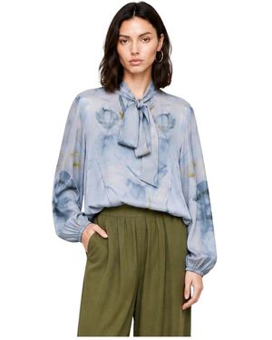 Kocca Overhemden ,Blauw ,Sheer Floral Tie-Neck Blouse