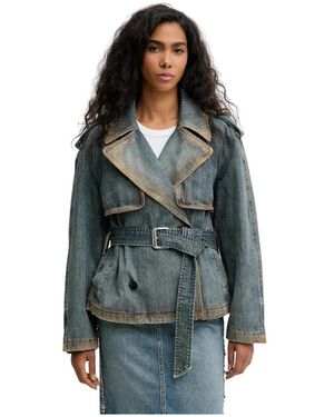 Miss Sixty Jassen ,Blauw ,Denim Geknoopte Double-Breasted Denim Jas - Groen