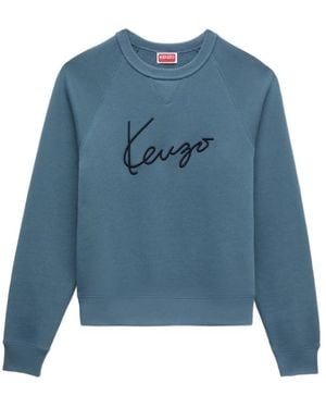 KENZO Hoodies & Sweatvesten ,Blauw ,Nylon Signature Logo-Geborduurd Sweatshirt