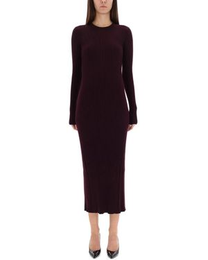 Helmut Lang Kleedjes ,Paars ,Wol Open-Back Ribgebreide Jurk