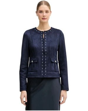 Joseph Ribkoff Scuba Wildleder Gerade 4-Taschen-Jacke - Blau