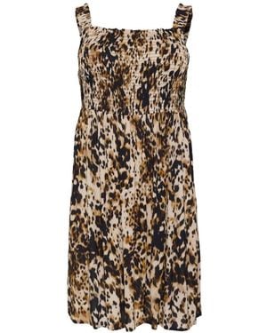 Kaffe Leopardenmuster Smock Kleid - Braun