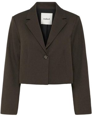 Soaked In Luxury Bruin Melange Cropped Blazer Jas - Zwart