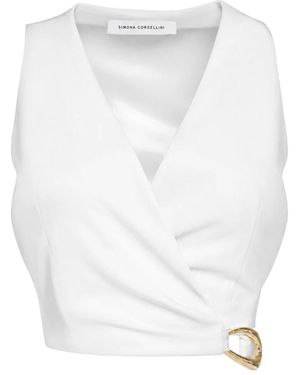 SIMONA CORSELLINI Tops ,Wit ,Top Cropped Incrociato Con Fibbia Oro