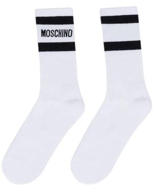 Moschino Ondergoed ,Wit ,Katoen Terry Sokken Met Logo