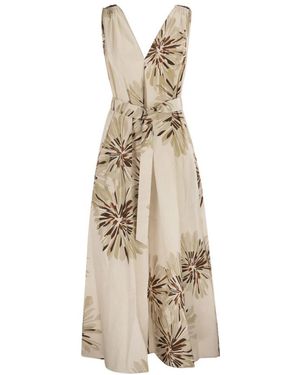 Brunello Cucinelli Cotton Bloom Print Poplin Jurk - Naturel