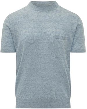 Amaranto Kurzärmeliges Strick-T-Shirt - Blau